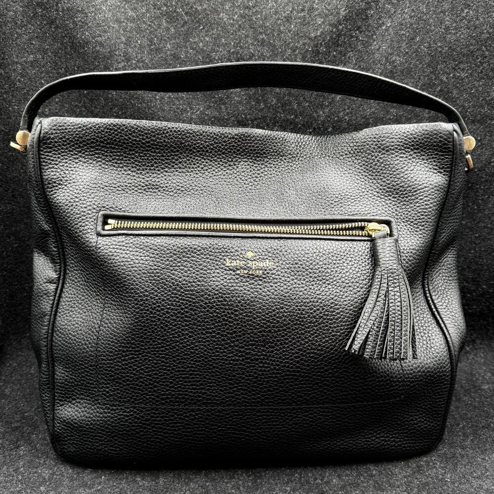 Kate Spade New York Hand Bag Black Pebbled Leather Tote Purse 100% Cow Leather